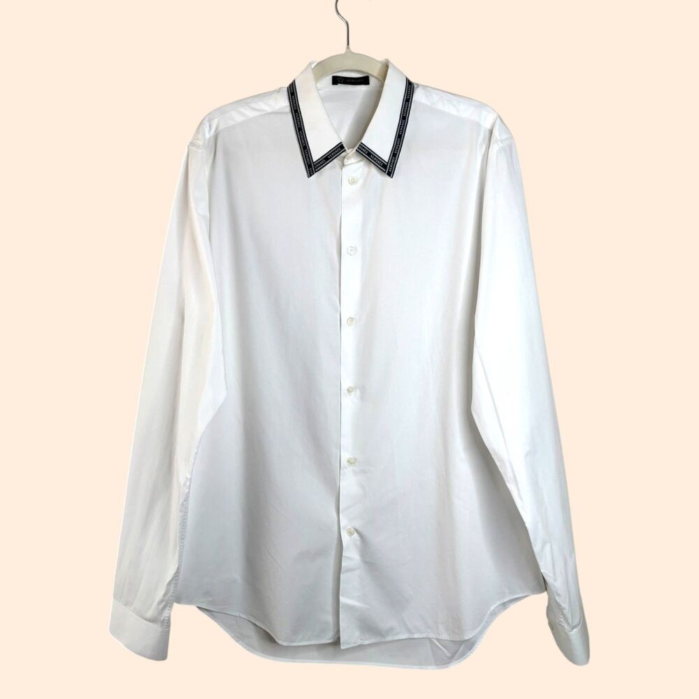 Versace Logo Trim Collar White Dress Shirt